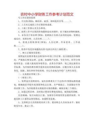 农村中小学财务工作参考计划范文 