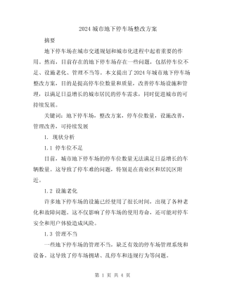 2024城市地下停车场整改方案 