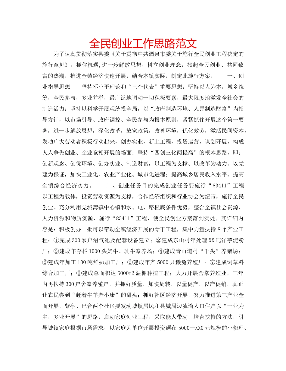 全民创业工作思路范文 _第1页