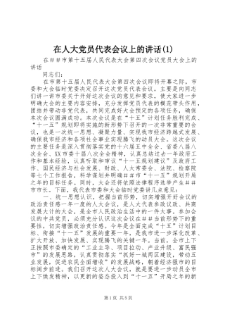 在人大党员代表会议上的讲话发言(1)