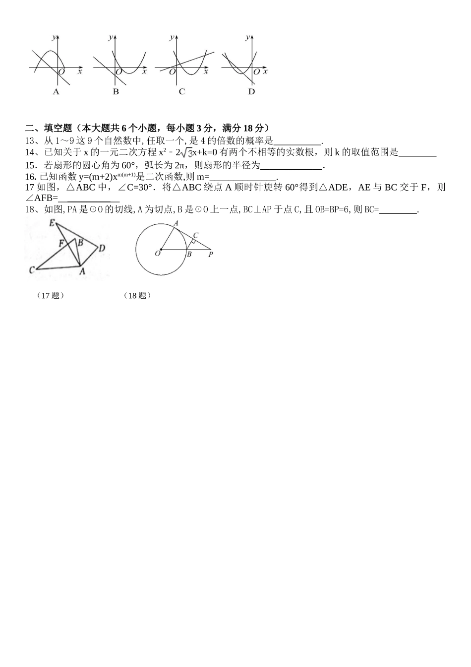 来宾六中九年级数学期末卷_第2页