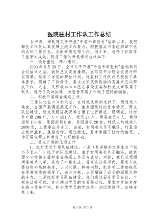 医院驻村工作队工作总结 