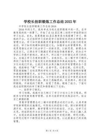 学校长挂职锻炼工作总结20XX年