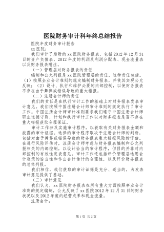 医院财务审计科年终总结报告 
