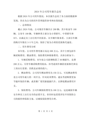 2024年公司用车报告总结 