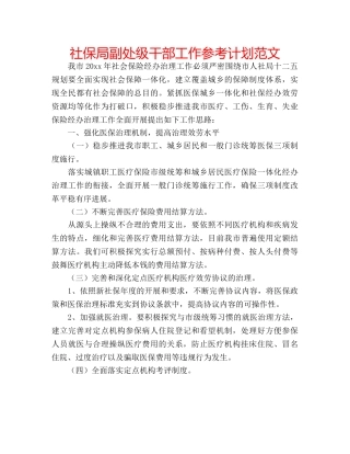社保局副处级干部工作参考计划范文 