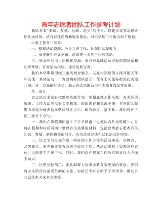 青年志愿者团队工作参考计划 