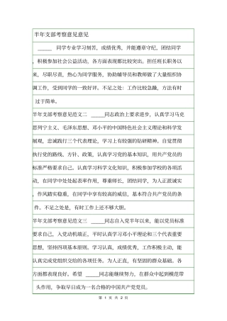 半年支部考察意见意见