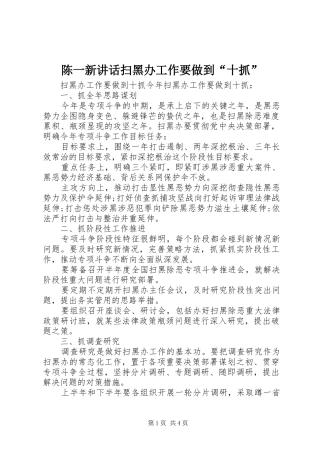 陈一新讲话发言扫黑办工作要做到“十抓”