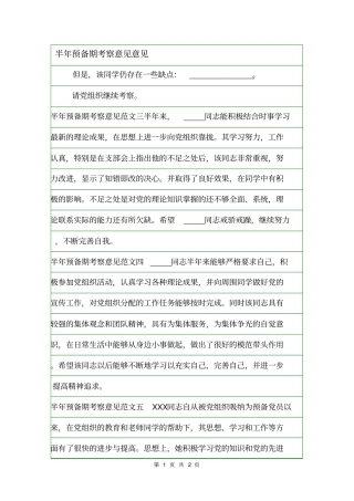 半年预备期考察意见意见