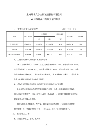 半年预算执行及经营情况报告