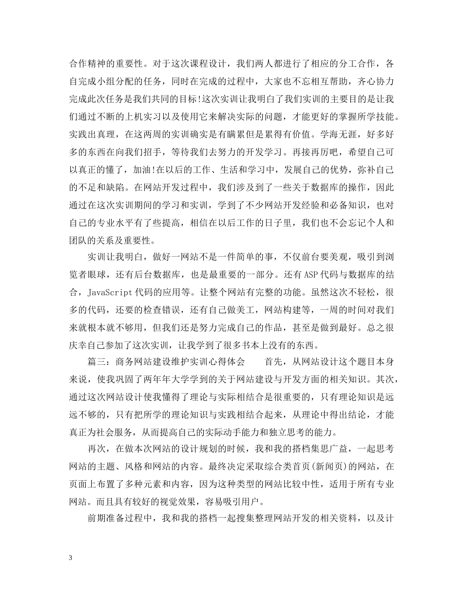 商务网站建设维护实训心得体会 _第3页