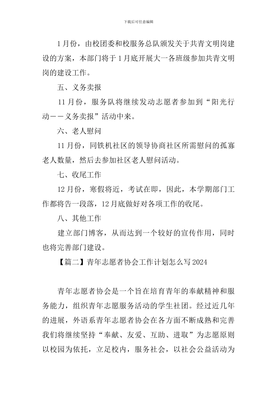 青年志愿者协会工作计划怎么写2024_第2页