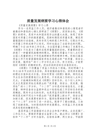 质量发展纲要学习体会心得