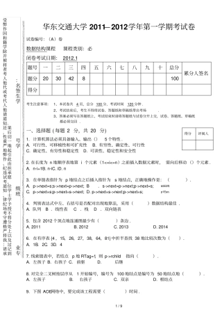 华东交通大学数据结构历年考试