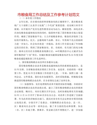 市粮食局工作总结及工作参考计划范文 
