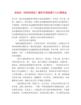 农信社（农村信用社）案件专项治理个人心得体会 