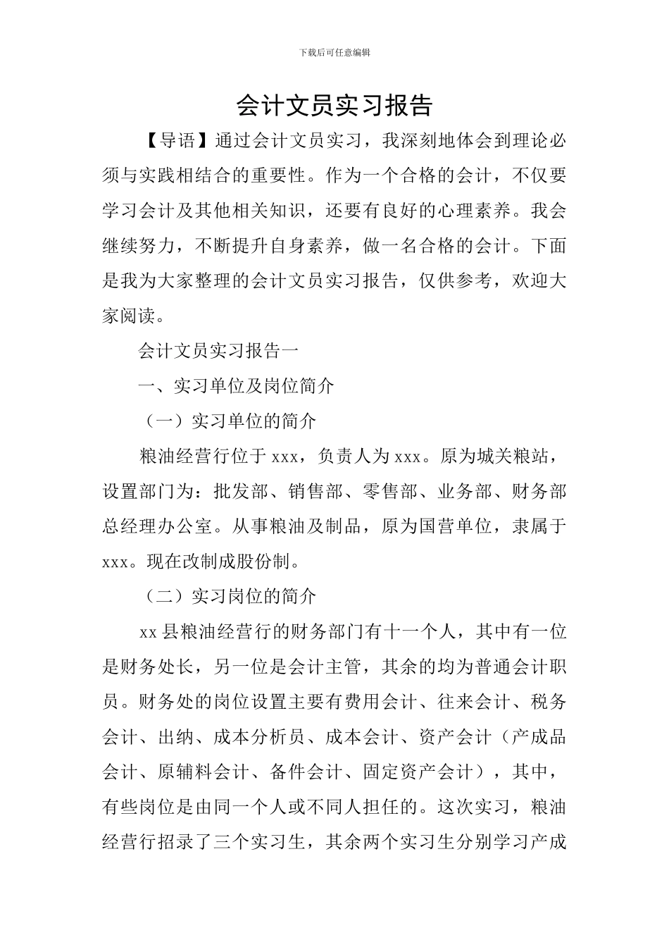 会计文员实习报告_第1页