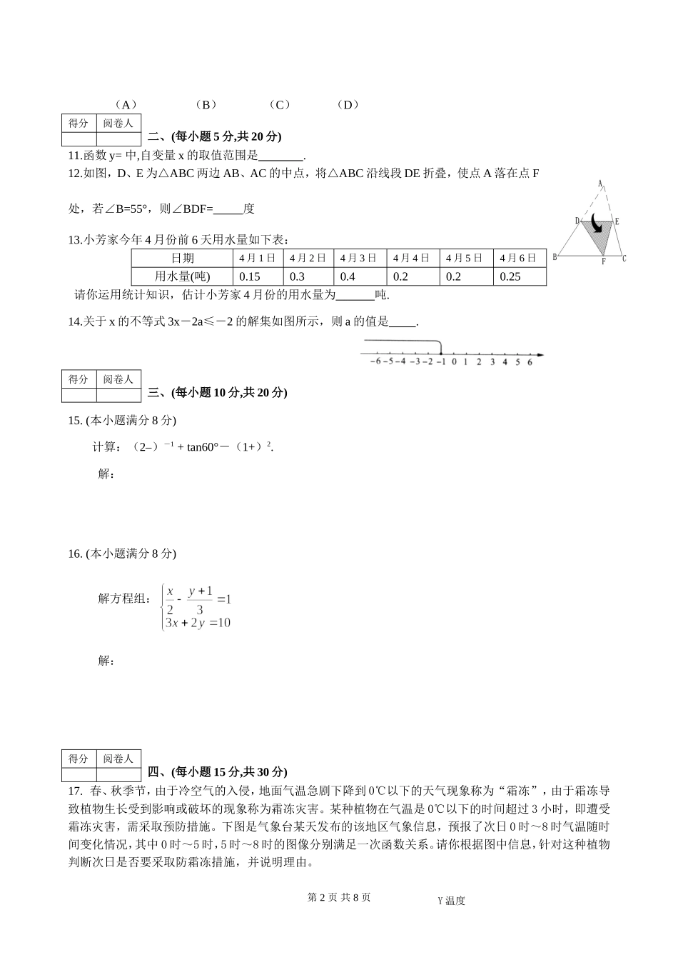 初三中考模拟数学试卷(沪科版)_第2页