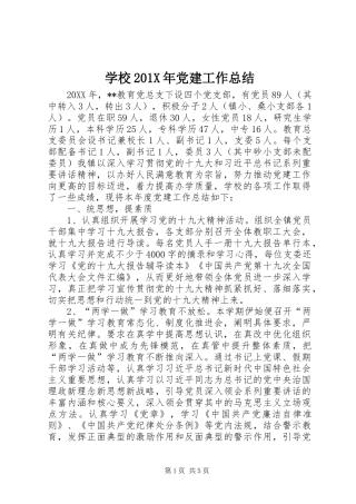 学校202X年党建工作总结 