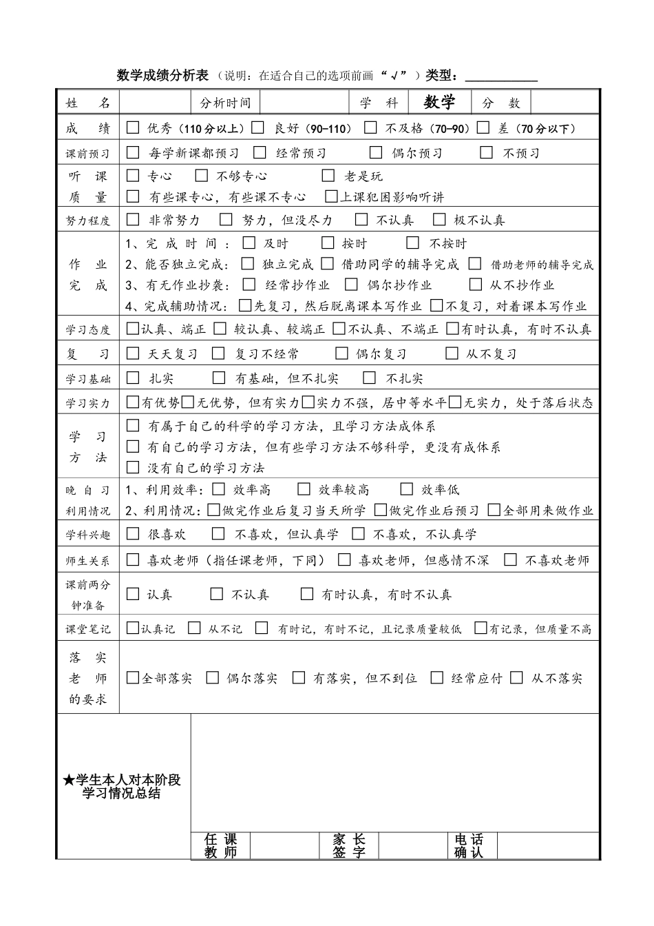 数学成绩分析表 (2)_第1页