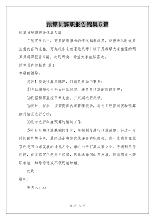 预算员辞职报告锦集5篇