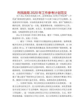 市民政局2020年工作参考计划范文 