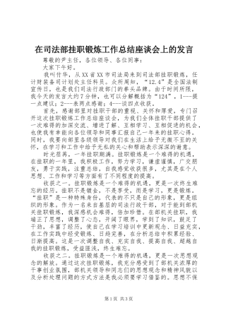 在司法部挂职锻炼工作总结座谈会上的发言 