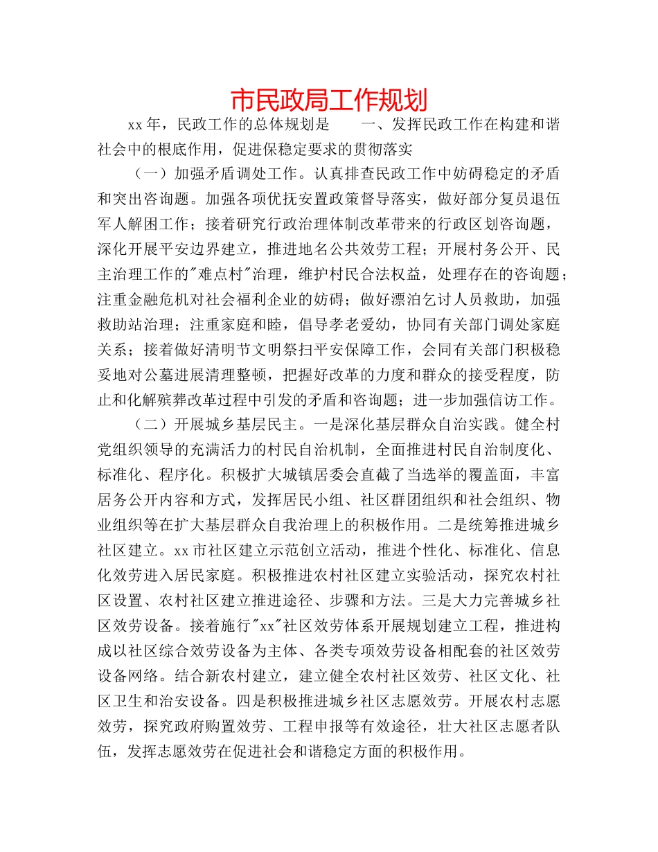 市民政局工作规划 _第1页