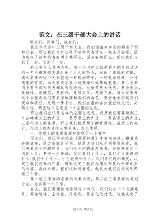 范文：在三级干部大会上的讲话发言