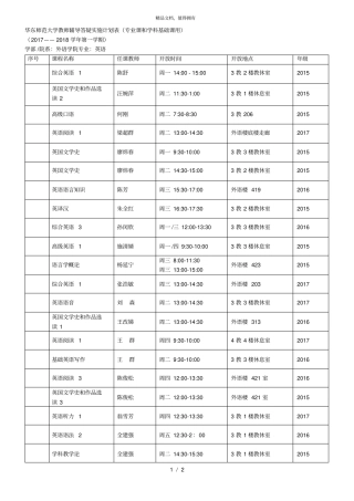 华东师范大学教师辅导答疑实施计划表专业课和学科基础课