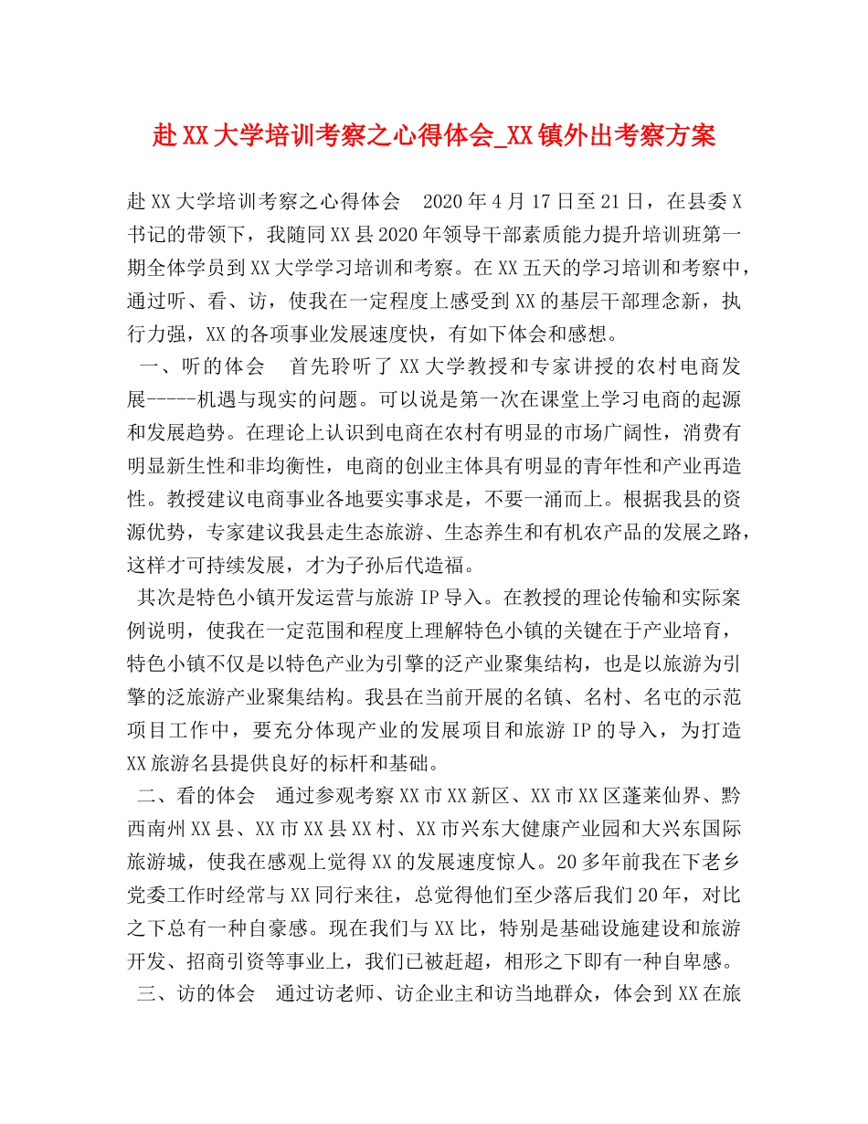赴XX大学培训考察之心得体会_XX镇外出考察方案 _第1页