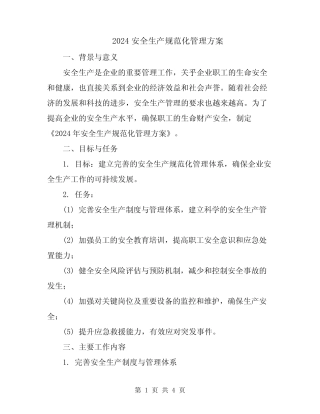 2024安全生产规范化管理方案