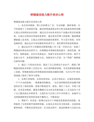桥隧建设能力提升培训心得 