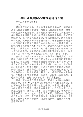 学习正风肃纪体会心得精选3篇