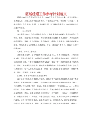 区域经理工作参考计划范文 