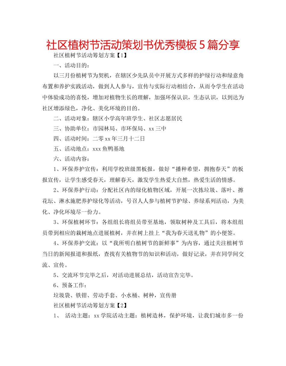 社区植树节活动策划书优秀模板5篇分享 _第1页