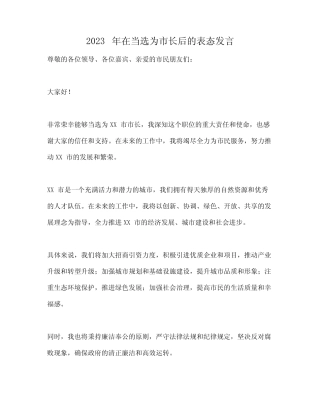 2023年在当选为市长后的表态发言 