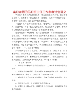 实习老师的见习班主任工作参考计划范文 