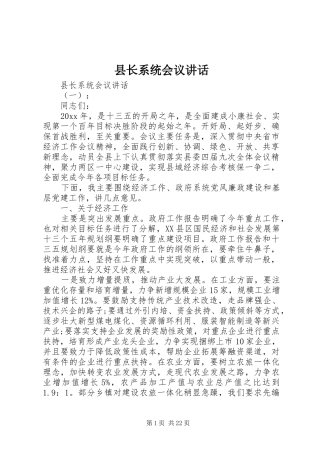 县长系统会议讲话发言