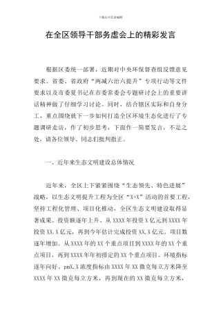 在全区领导干部务虚会上的精彩发言