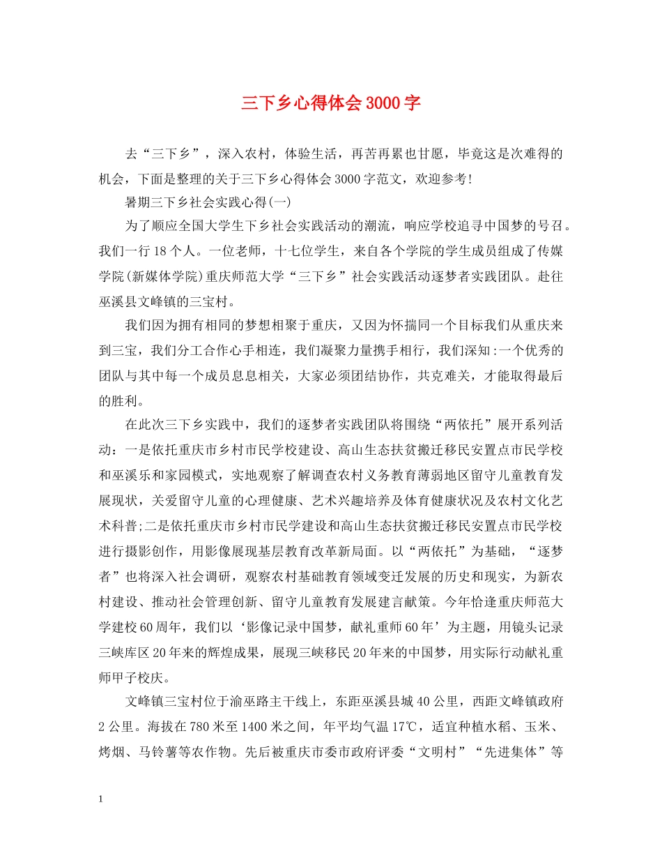 三下乡心得体会3000字 _第1页
