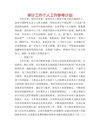审计工作个人工作参考计划 
