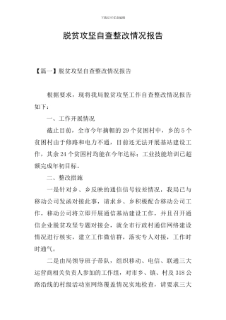 脱贫攻坚自查整改情况报告