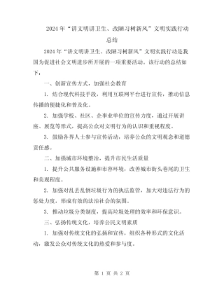 2024年“讲文明讲卫生、改陋习树新风”文明实践行动总结