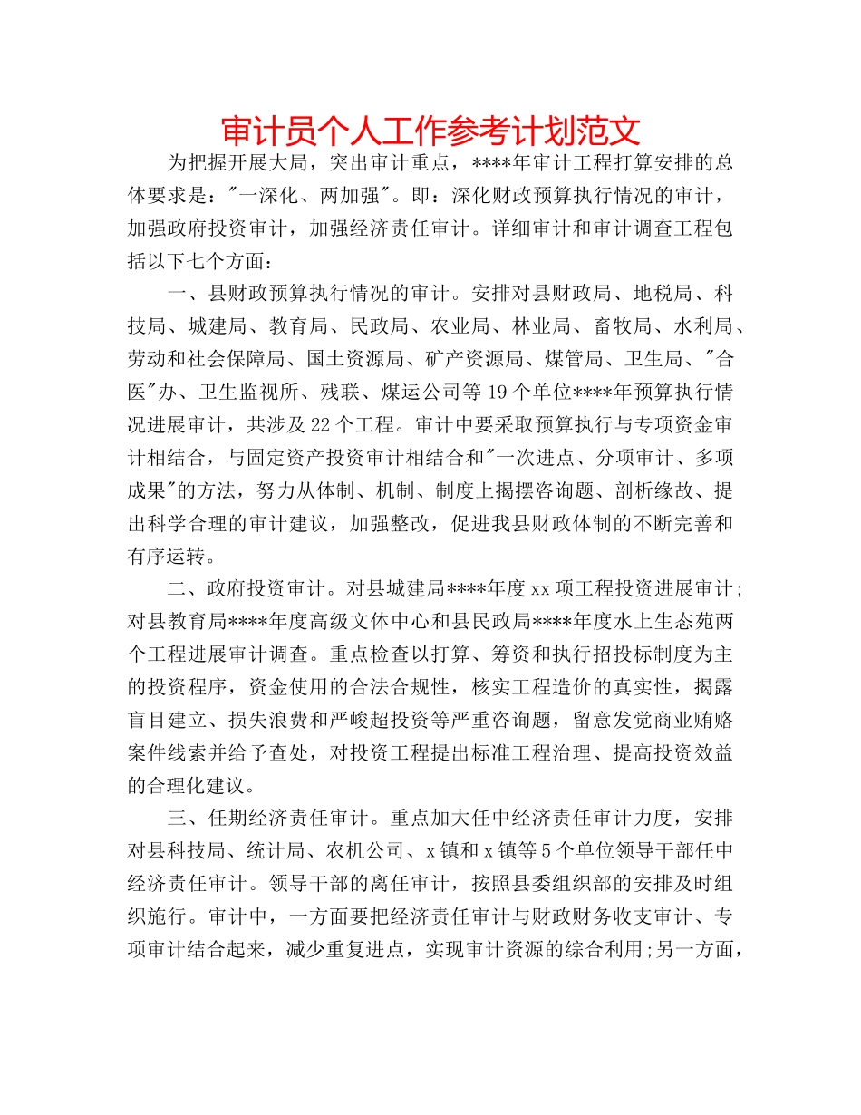 审计员个人工作参考计划范文 _第1页