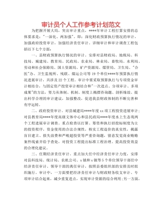 审计员个人工作参考计划范文 