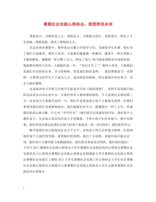 暑期社会实践心得体会：理想照亮未来 