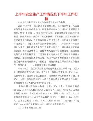上半年安全生产工作情况及下半年工作打算 