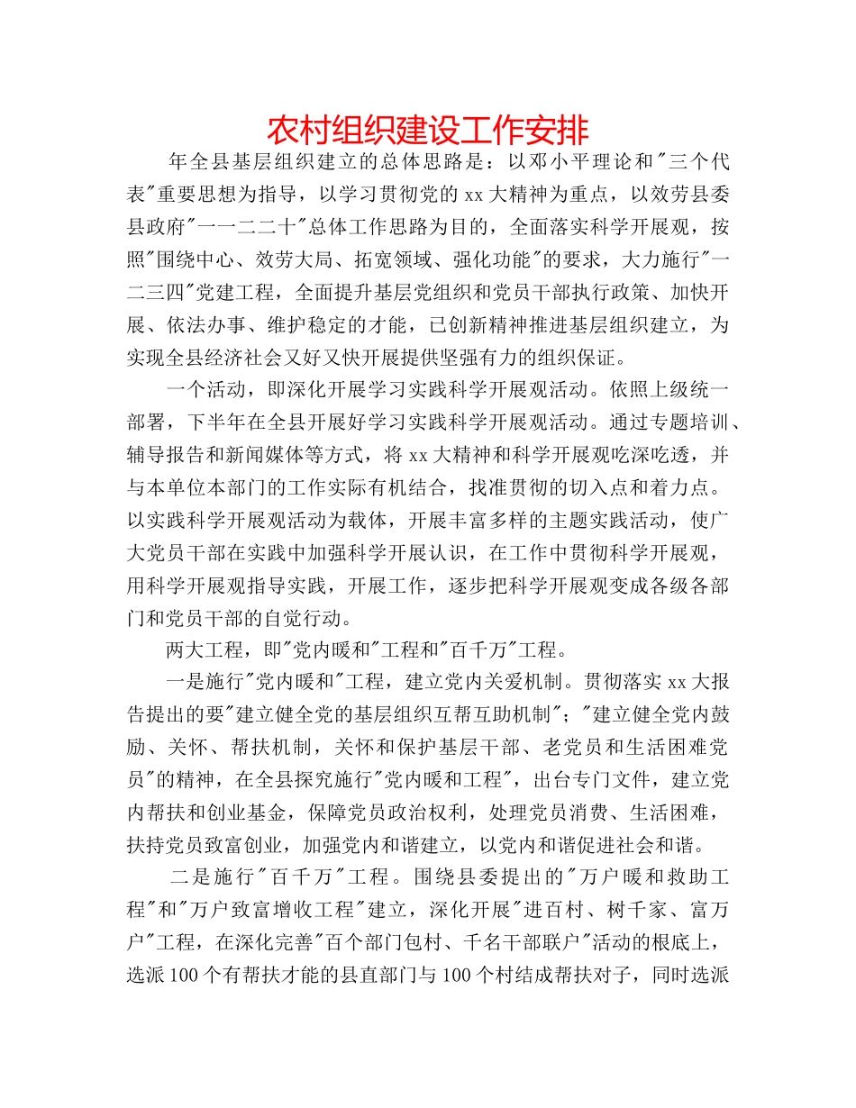 农村组织建设工作安排 _第1页